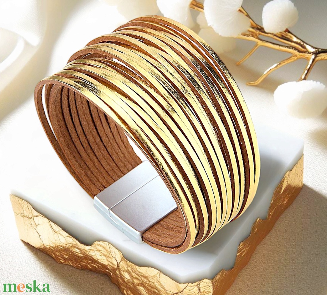 Golden többszálas bőr karkötő - ékszer - karkötő - széles karkötő - Meska.hu Golden többszálas bőr karkötő - ékszer - karkötő - széles karkötő - Meska.hu
