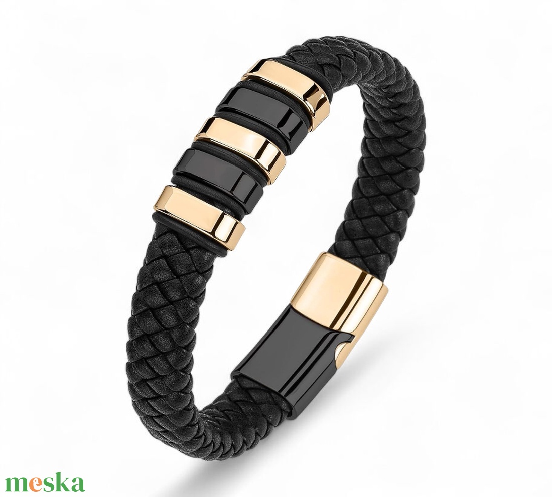 Angiola - fekete arany elegancia férfi bőr karkötő - ékszer - karkötő - fonott karkötő - Meska.hu Angiola - fekete arany elegancia férfi bőr karkötő - ékszer - karkötő - fonott karkötő - Meska.hu