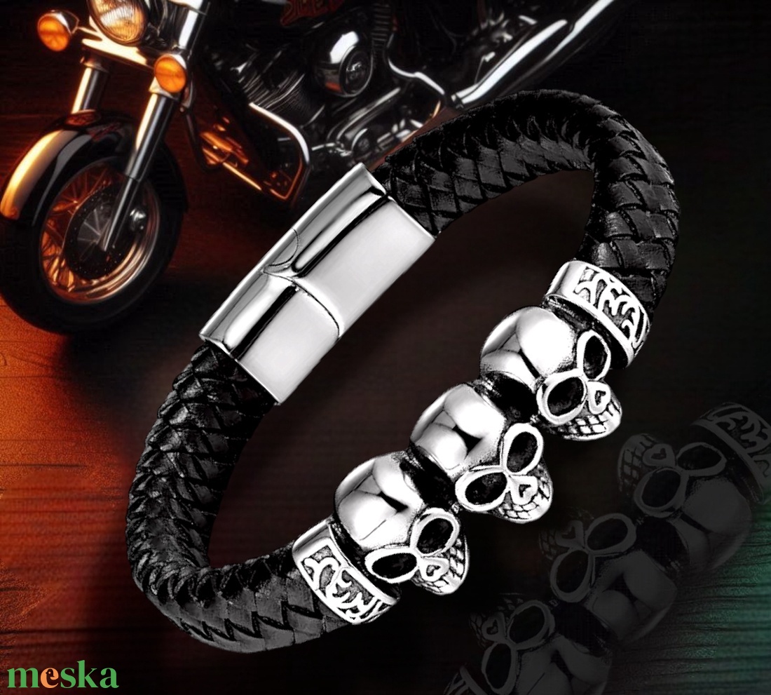Motoros 3 skull férfi karkötő - ékszer - karkötő - karkötő medállal - Meska.hu