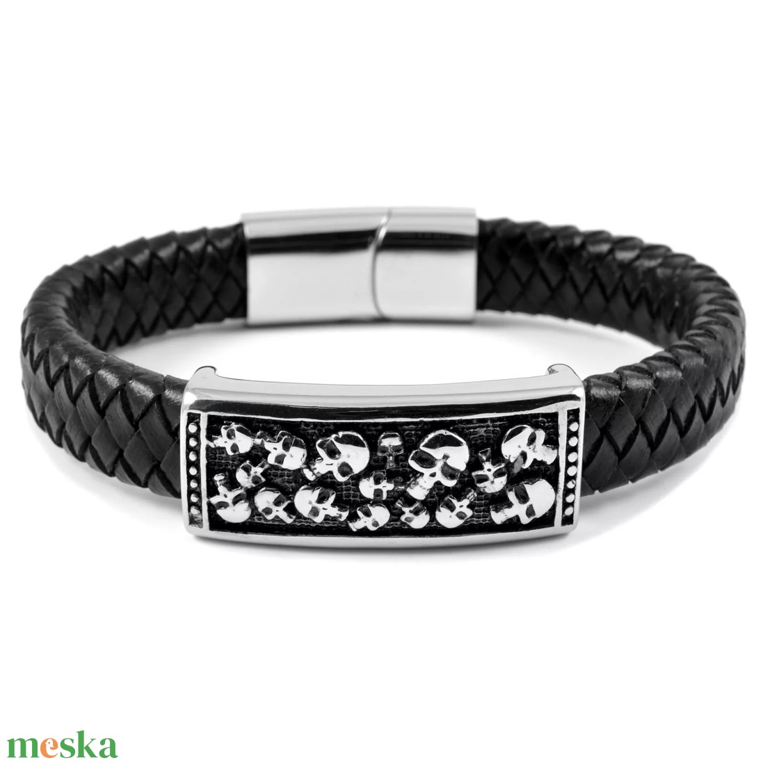 Aprókoponyás férfi bőr karkötő  - ékszer - karkötő - karkötő medállal - Meska.hu