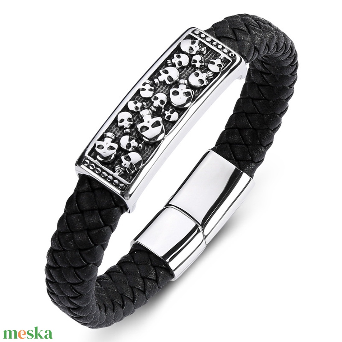 Aprókoponyás férfi bőr karkötő  - ékszer - karkötő - karkötő medállal - Meska.hu