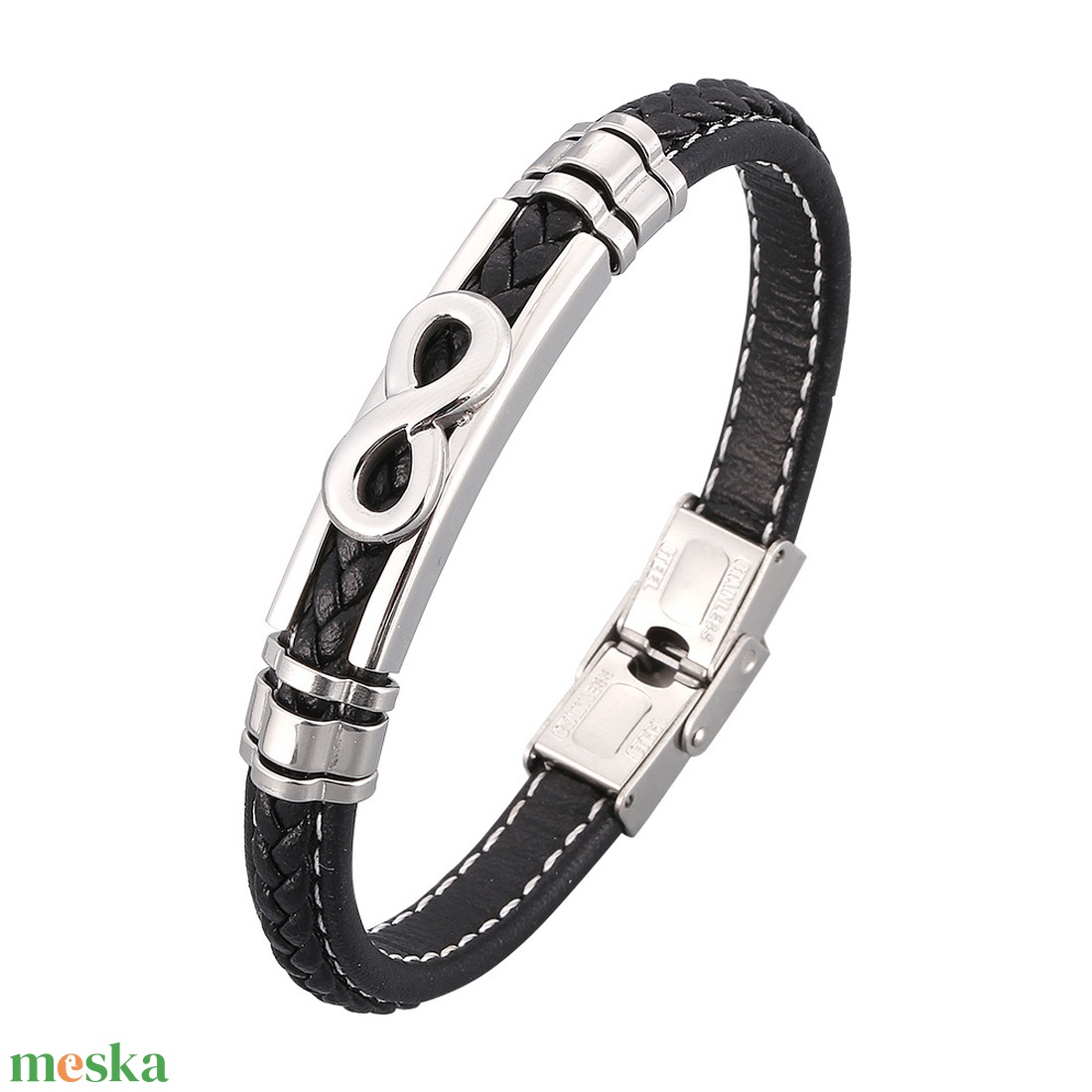 Végtelen Kapocs � fekete Fonott Bőr Karkötő - ékszer - karkötő - fonott karkötő - Meska.hu