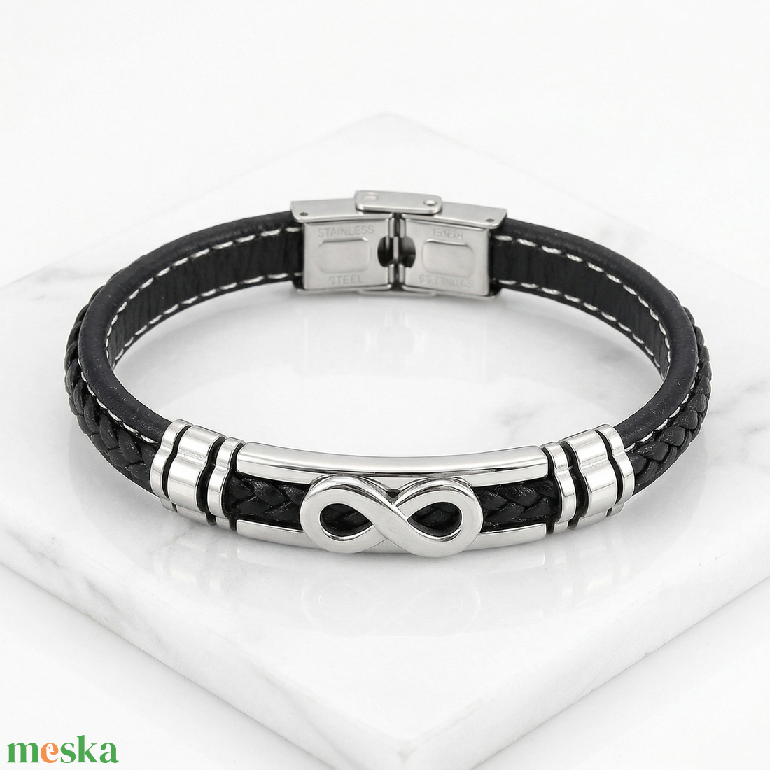 Végtelen Kapocs � fekete Fonott Bőr Karkötő - ékszer - karkötő - fonott karkötő - Meska.hu