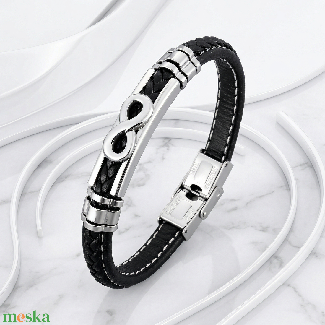 Végtelen Kapocs � fekete Fonott Bőr Karkötő - ékszer - karkötő - fonott karkötő - Meska.hu