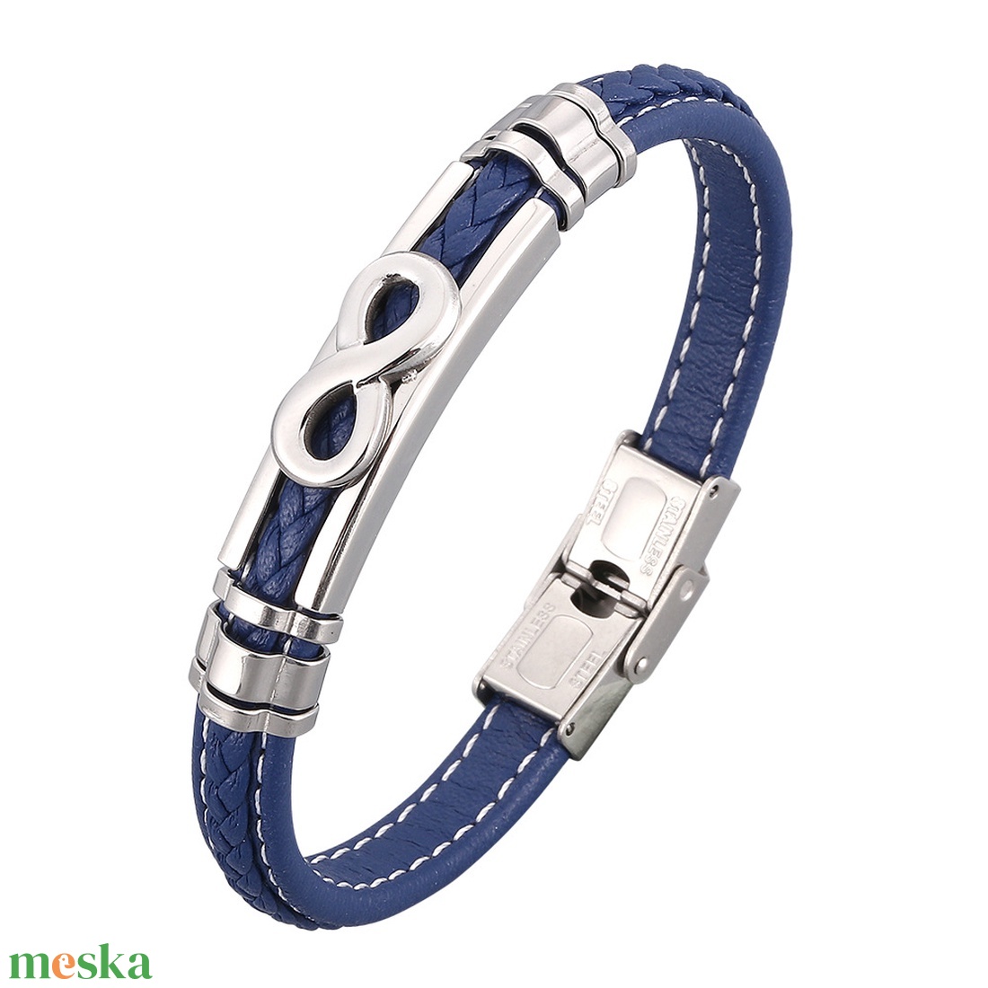 Végtelen Kapocs �KékFonott Bőr Karkötő - ékszer - karkötő - fonott karkötő - Meska.hu