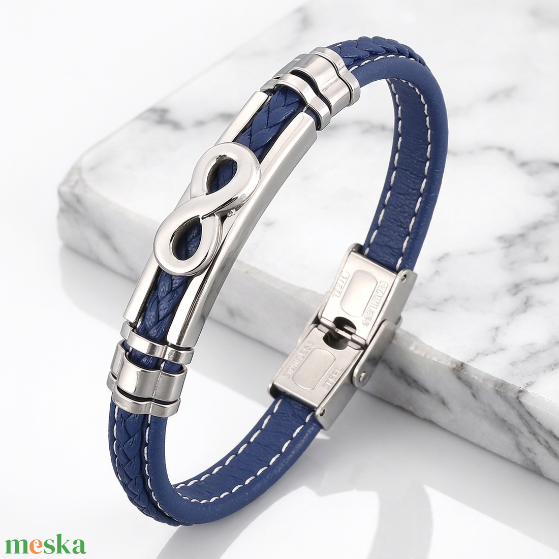 Végtelen Kapocs �KékFonott Bőr Karkötő - ékszer - karkötő - fonott karkötő - Meska.hu