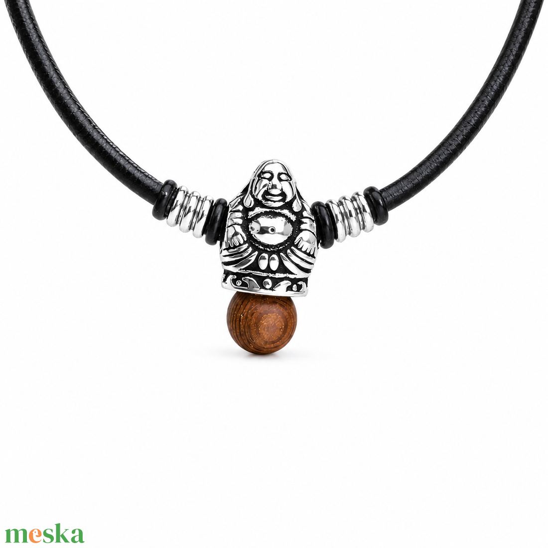 Hotei bölcsessége � Buddha bőr karkötő rózsafa gyönggyel - ékszer - nyaklánc - medálos nyaklánc - Meska.hu