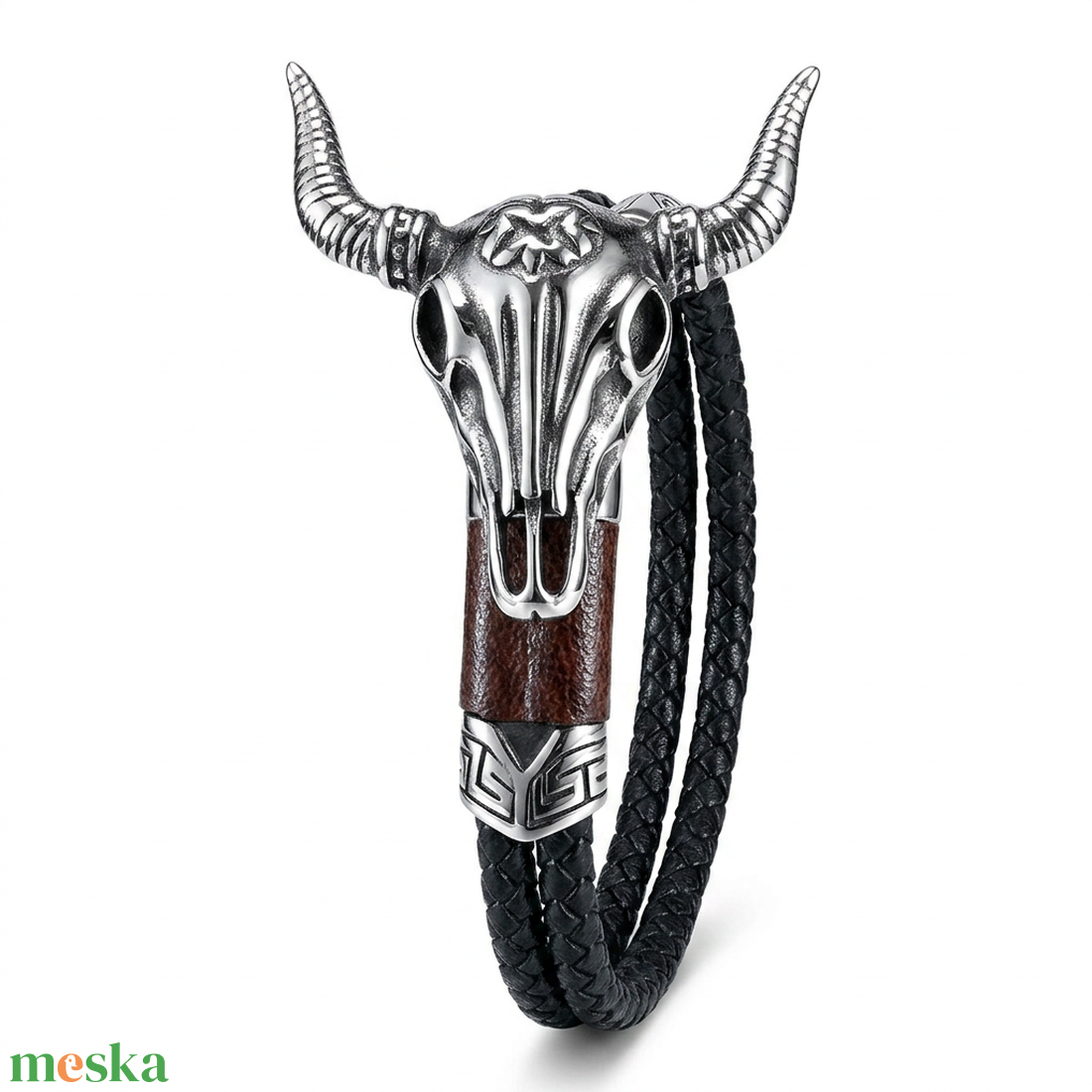 Bull bőr férfi karkötő - ékszer - karkötő - karkötő medállal - Meska.hu