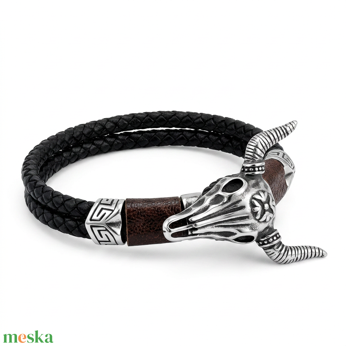 Bull bőr férfi karkötő - ékszer - karkötő - karkötő medállal - Meska.hu