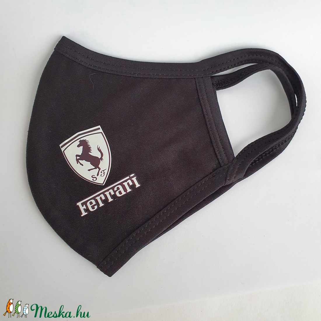 Fekete pamut  Ferrari mintás  felnőtt szájmaszk, maszk,  -  - Meska.hu