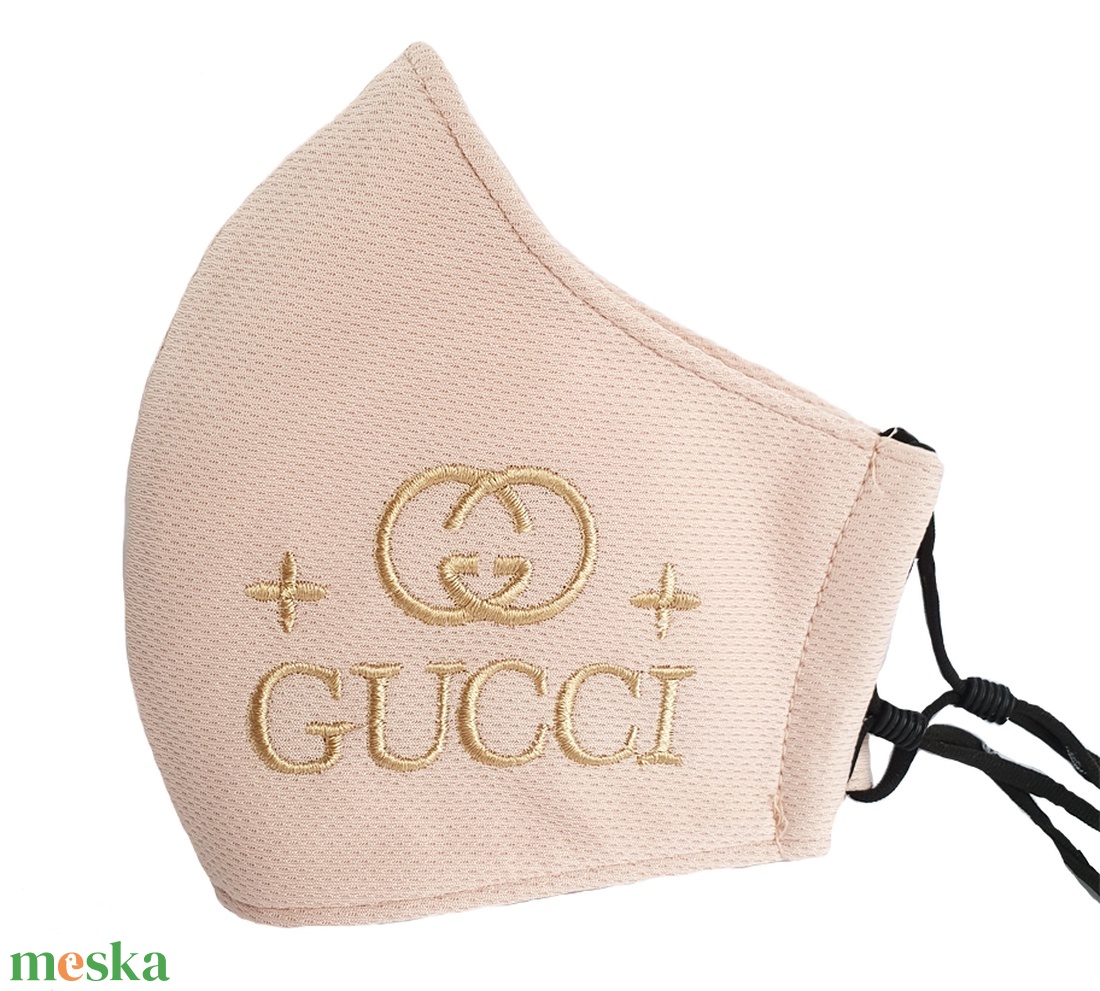 Beige hímzett Gucci  női szájmaszk, maszk,  - ruha & divat - maszk, arcmaszk - női - Meska.hu