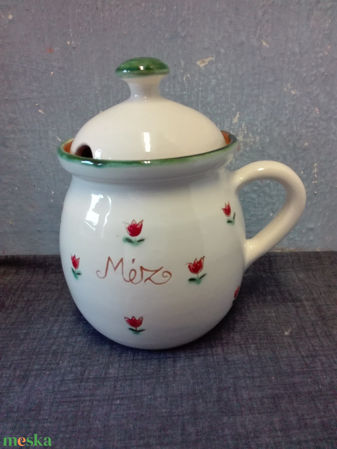 Tulipános mézes edény - otthon & életmód - konyhafelszerelés, tálalás - konyhai tárolás - méz & vajtartó - Meska.hu