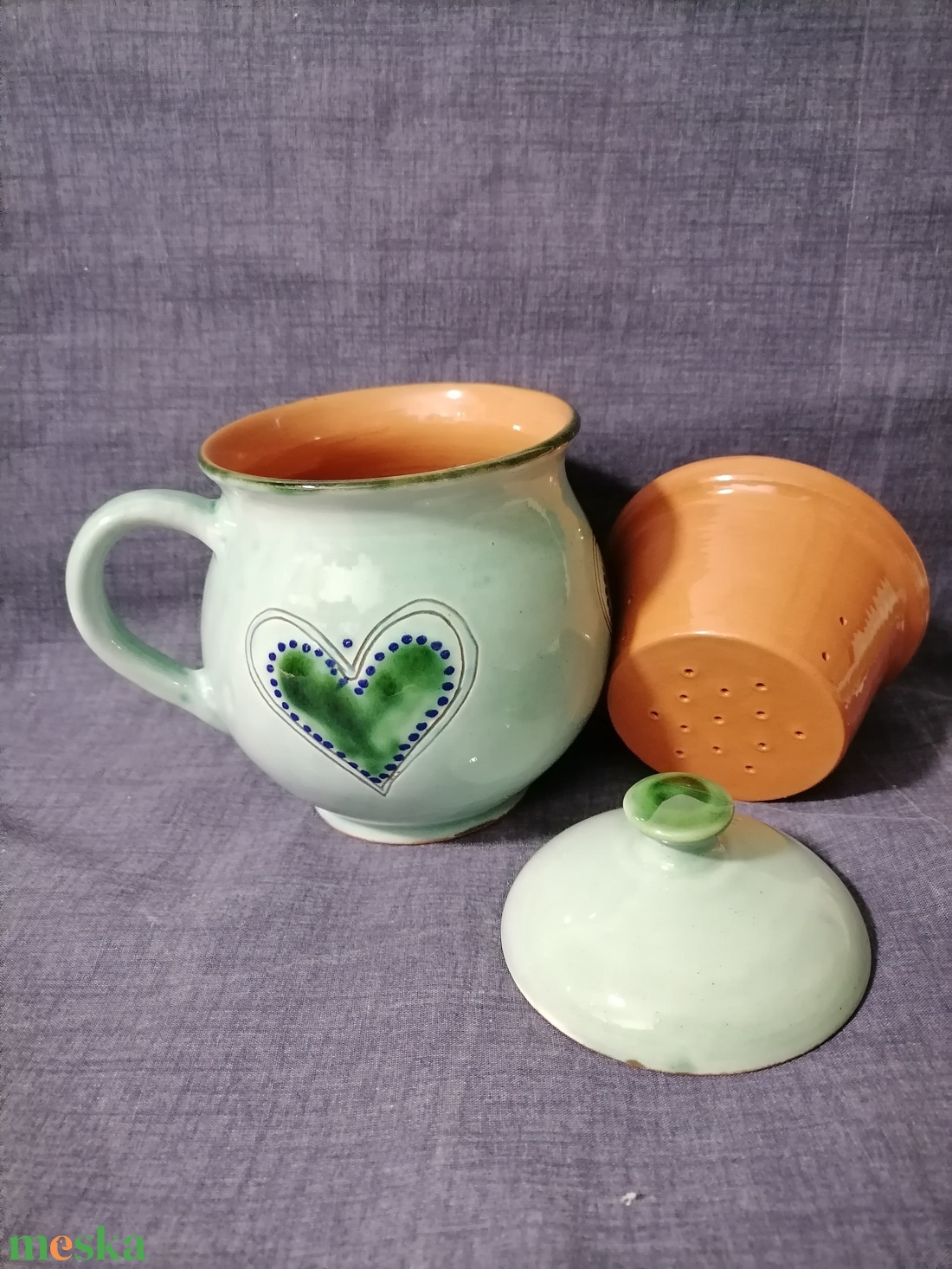 zöld  nagy szűrős bögre - otthon & életmód - konyhafelszerelés, tálalás - tálalás - bögre & csésze - Meska.hu