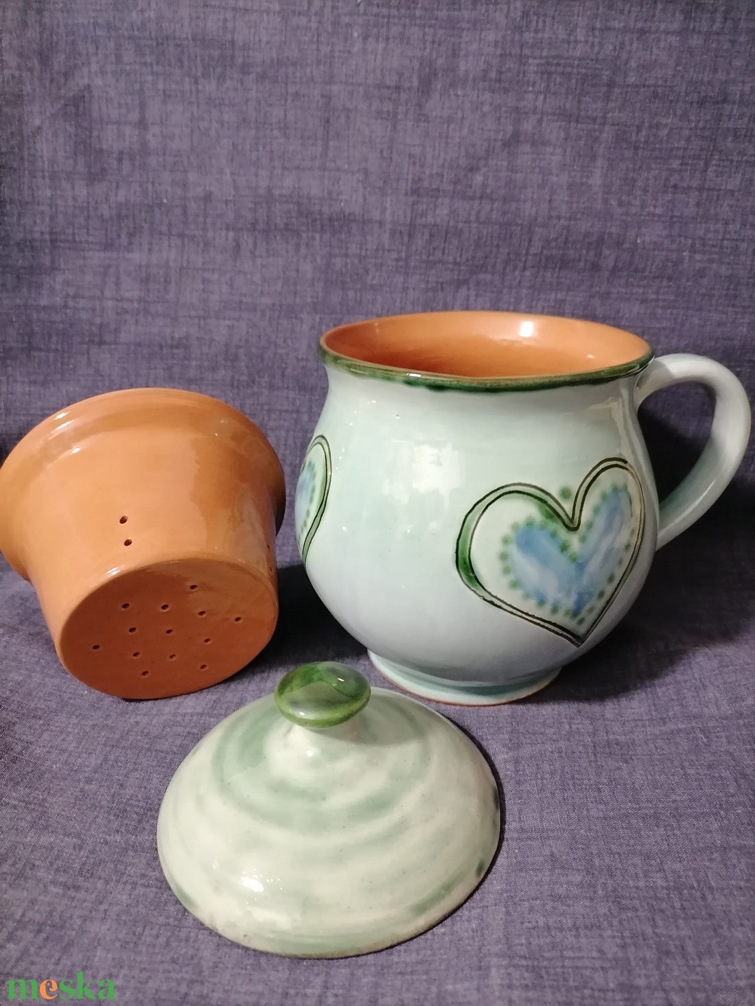 zöld  nagy szűrős bögre 2. - otthon & életmód - konyhafelszerelés, tálalás - tálalás - bögre & csésze - Meska.hu