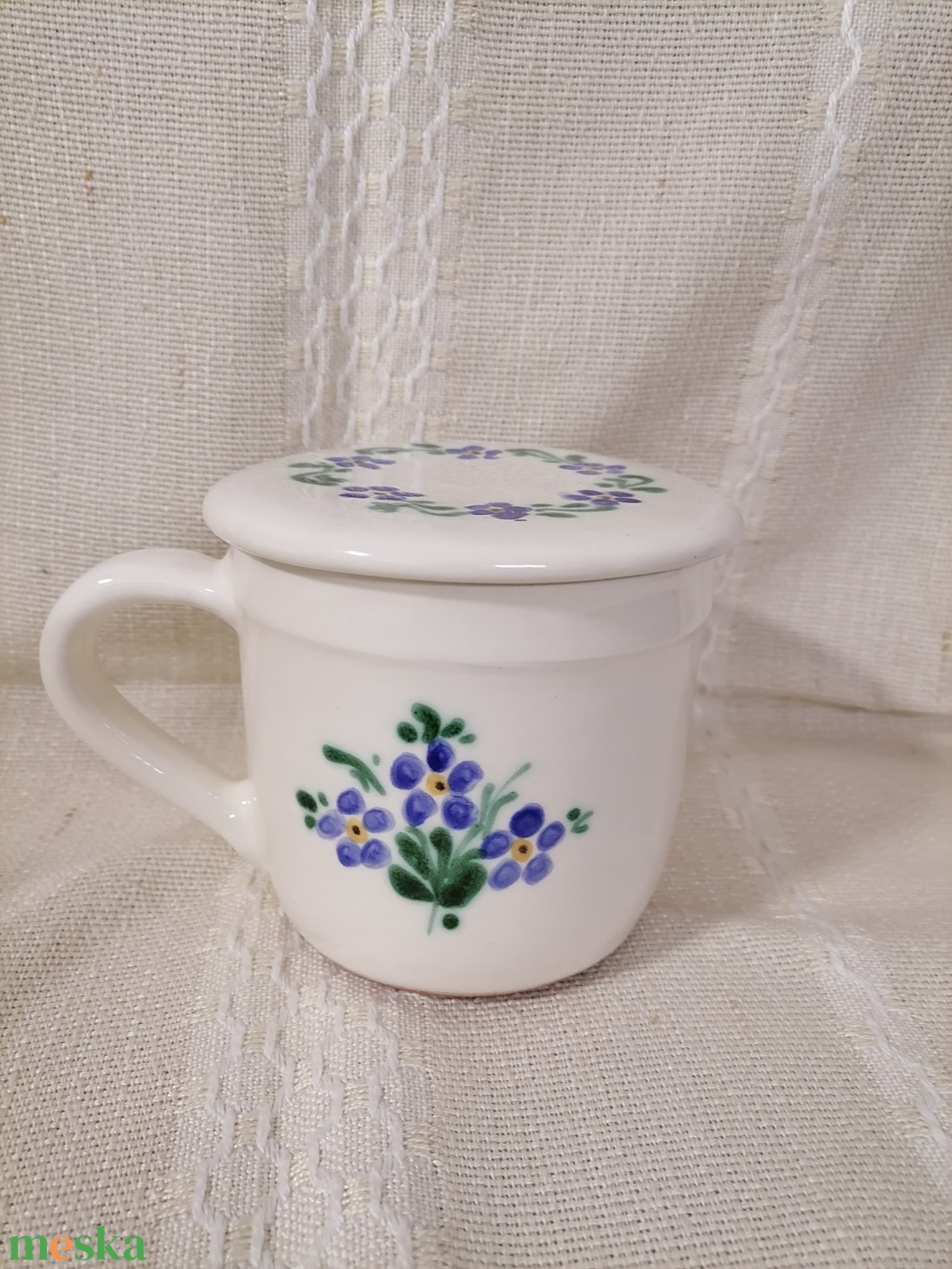 Nefelejcses vizes vajtartó  - otthon & életmód - konyhafelszerelés, tálalás - konyhai tárolás - méz & vajtartó - Meska.hu