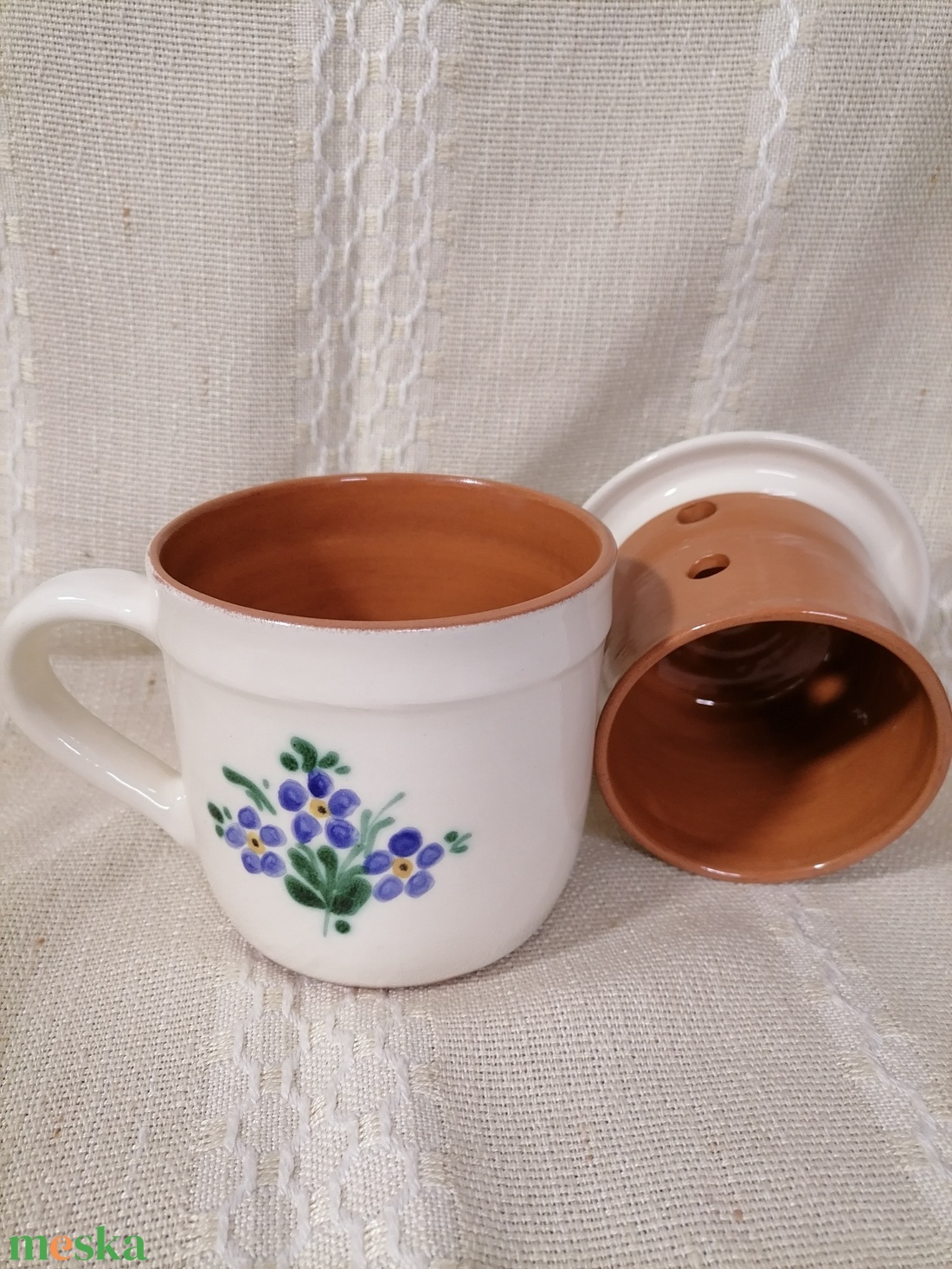 Nefelejcses vizes vajtartó  - otthon & életmód - konyhafelszerelés, tálalás - konyhai tárolás - méz & vajtartó - Meska.hu