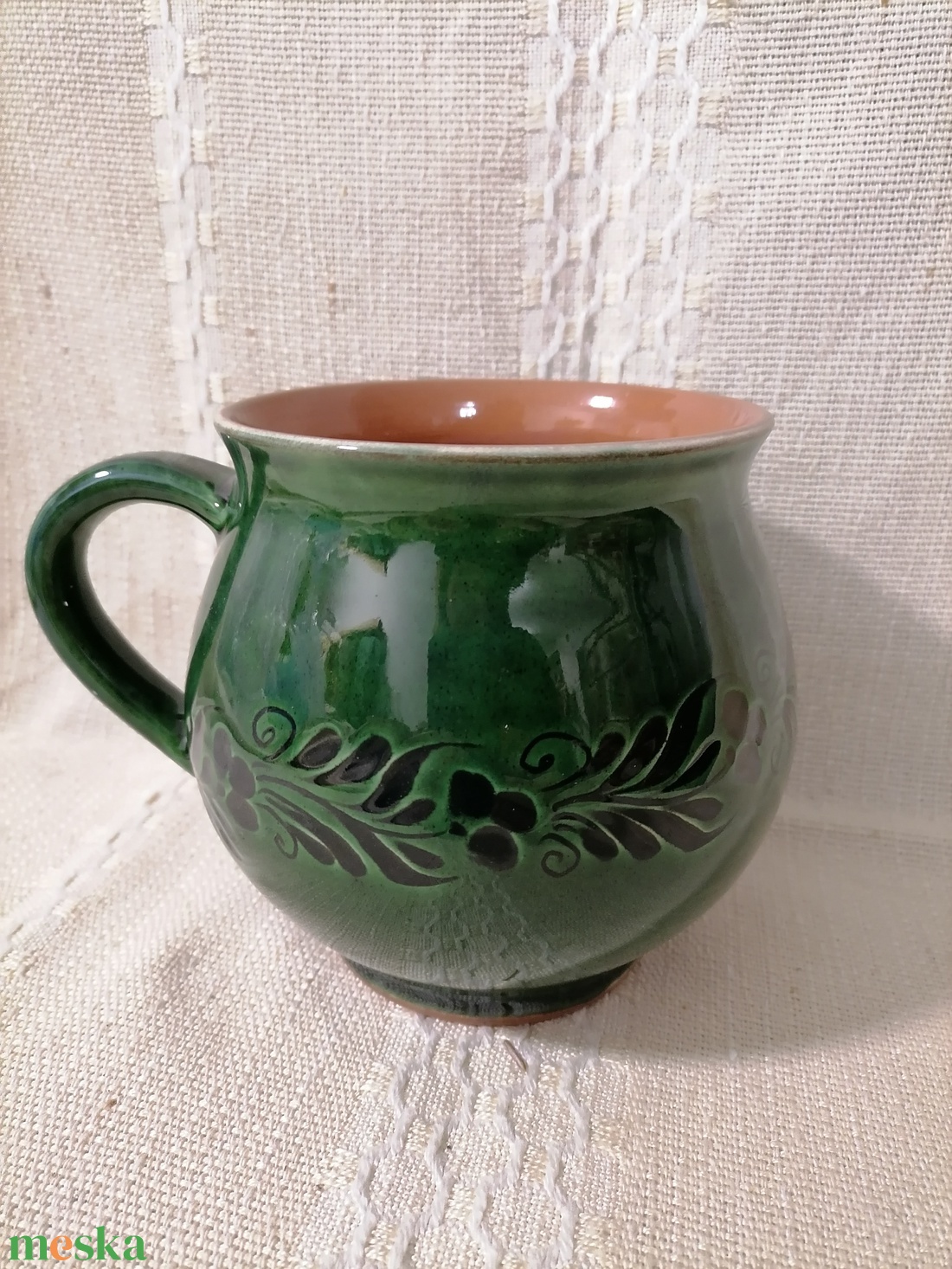 Zöld gömbölyű  nagy bögre - otthon & életmód - konyhafelszerelés, tálalás - tálalás - bögre & csésze - Meska.hu