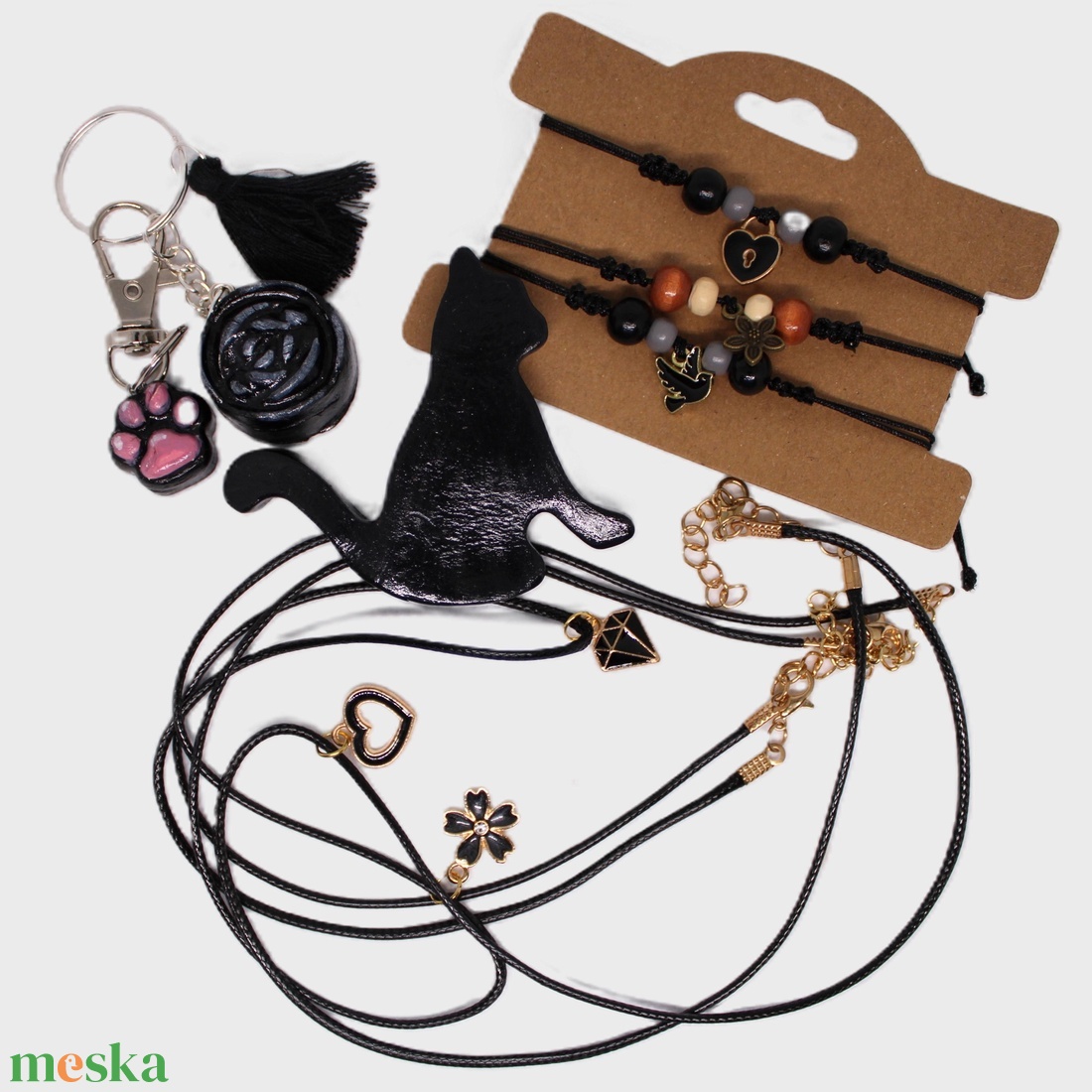 Fekete cicás ajándékcsomag - ékszer - ékszerszett - Meska.hu