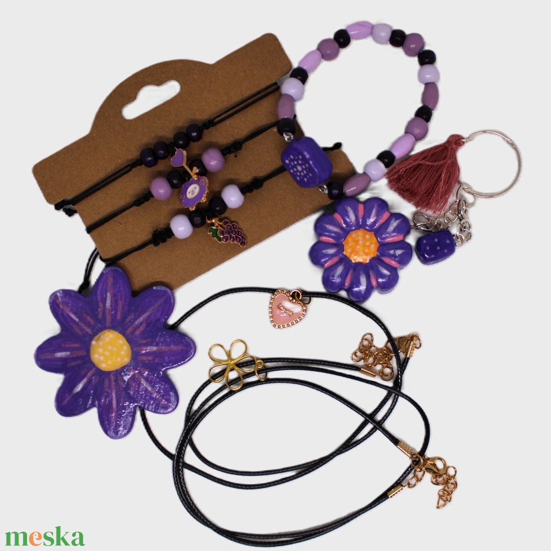 Lila virágos női ajándékcsomag - ékszer - ékszerszett - Meska.hu