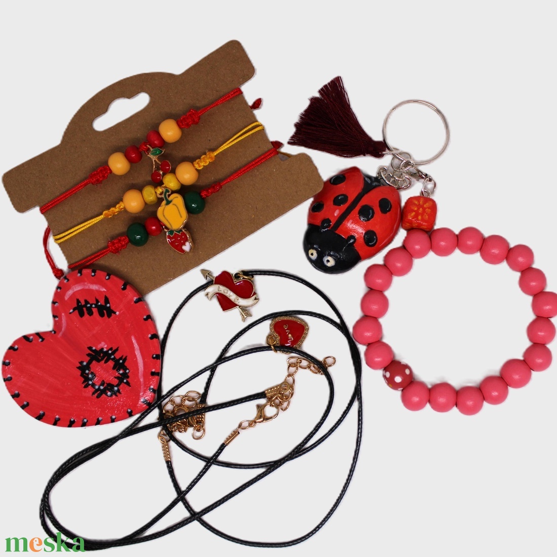 Piros katicás női ajándékcsomag - ékszer - ékszerszett - Meska.hu