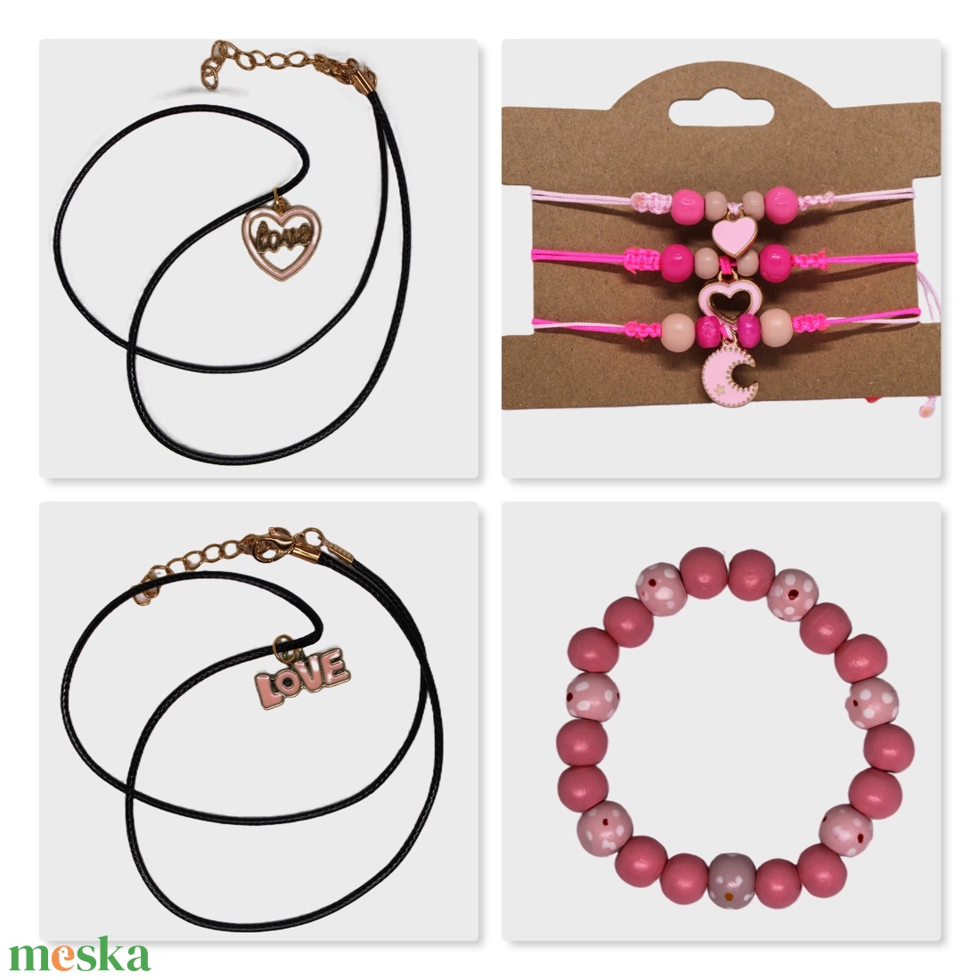 Rózsaszín virágos női ajándékcsomag - ékszer - ékszerszett - Meska.hu