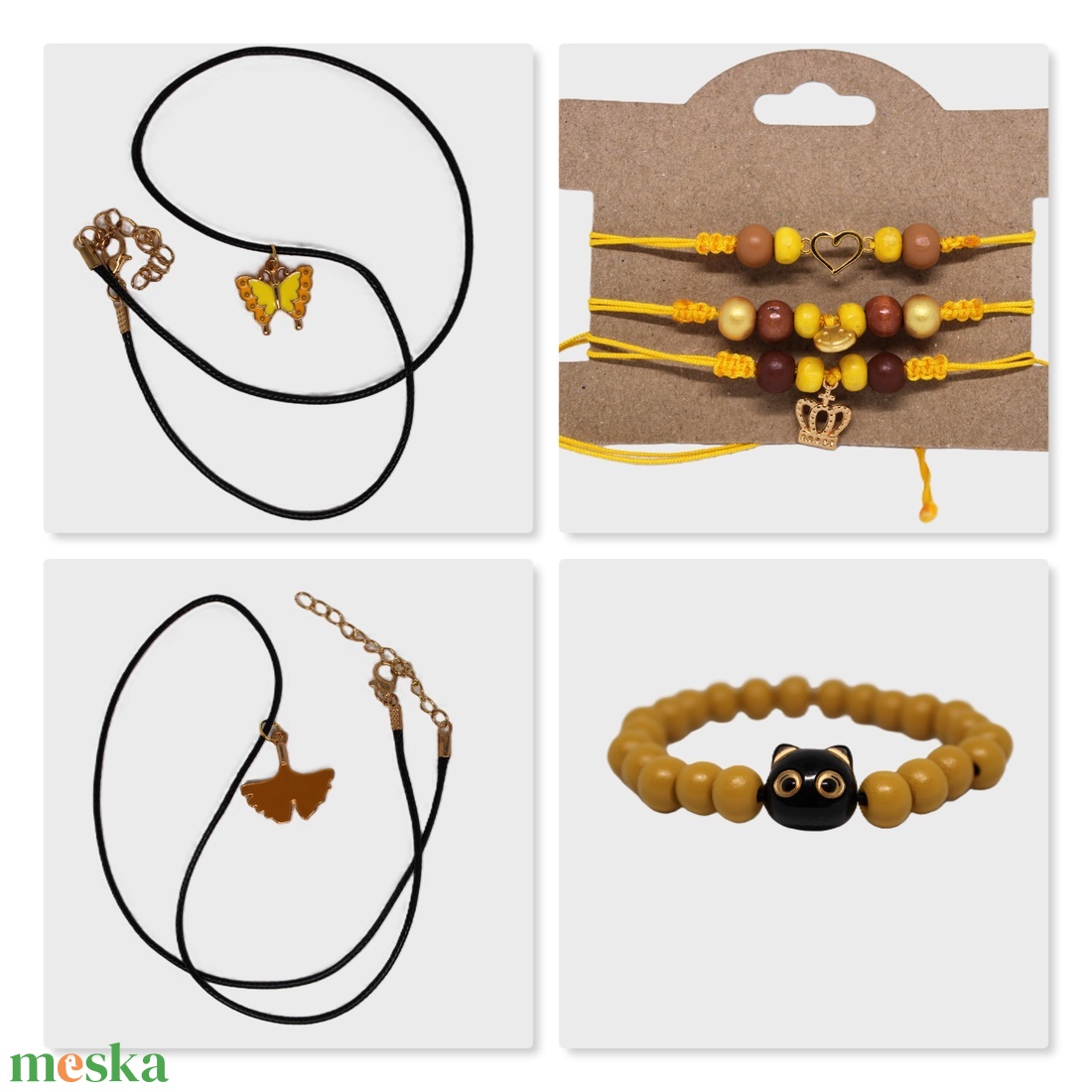 Sárga cicás női ajándékcsomag - ékszer - ékszerszett - Meska.hu