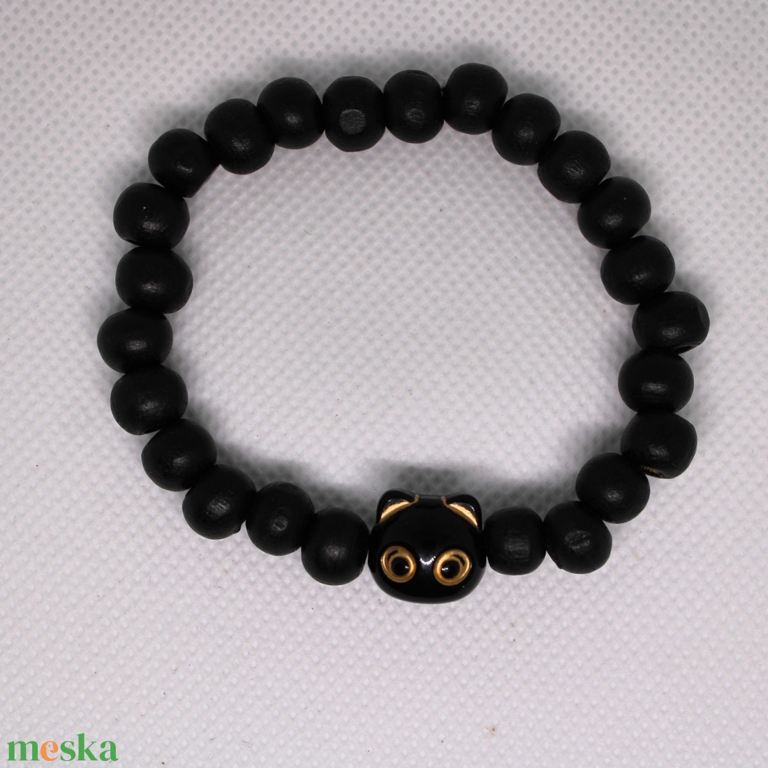 Fekete cicás karkötő - ékszer - karkötő - gyöngyös karkötő - Meska.hu