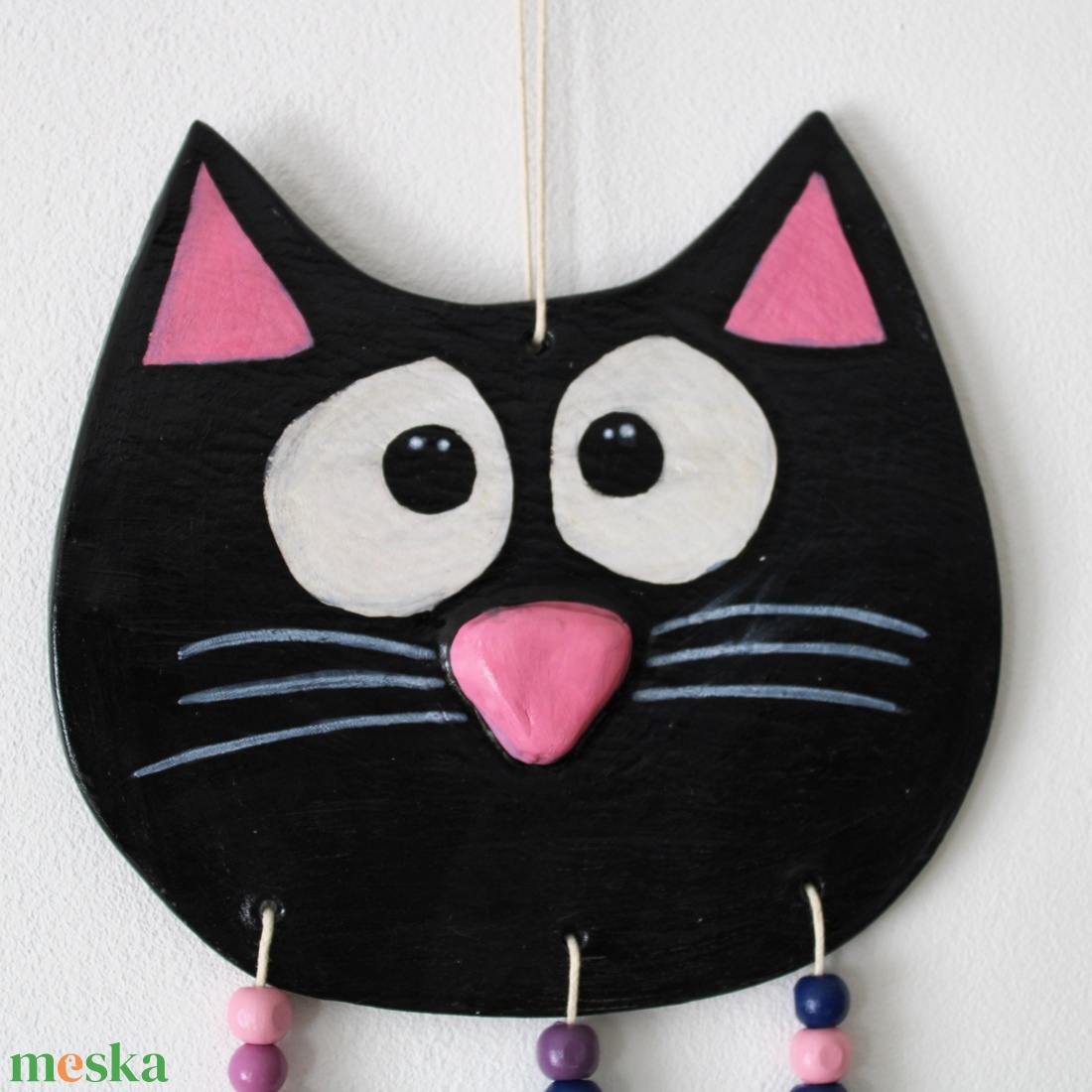 Fekete cicás fali akasztó - otthon & életmód - dekoráció - fali és függő dekoráció - falra akasztható dekor - Meska.hu