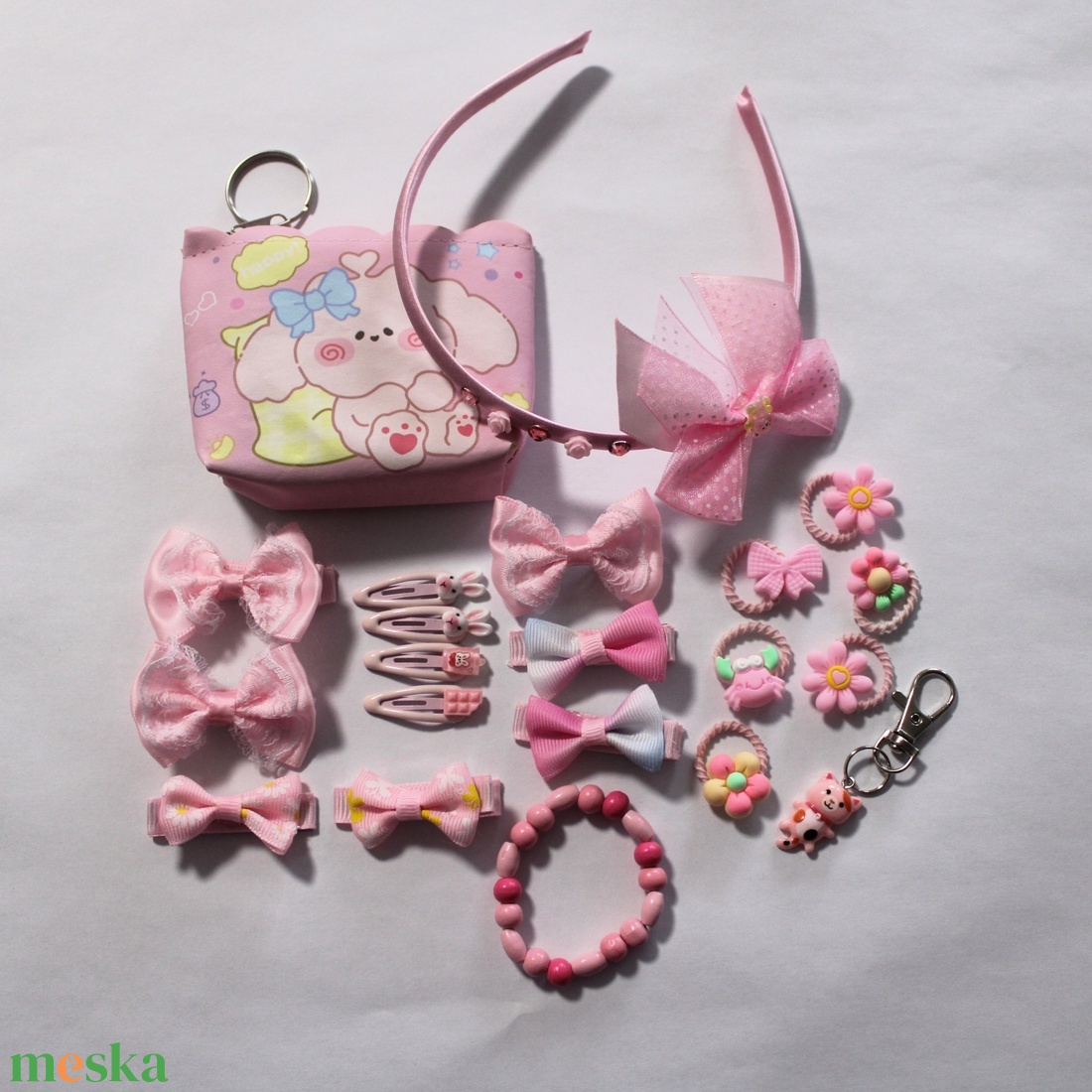 Rózsaszín kislány hajbavaló ajándékszett - ruha & divat - hajdísz & hajcsat - hajráf & hajpánt - Meska.hu