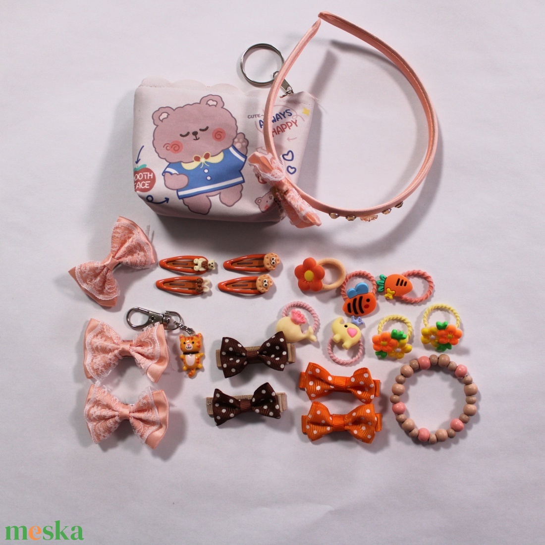 Barack-Narancs-Barna kislány hajbavaló ajándékszett - ruha & divat - hajdísz & hajcsat - hajráf & hajpánt - Meska.hu