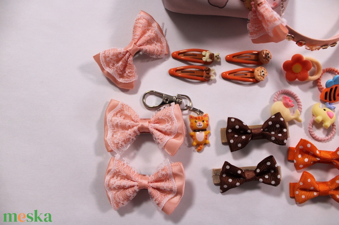 Barack-Narancs-Barna kislány hajbavaló ajándékszett - ruha & divat - hajdísz & hajcsat - hajráf & hajpánt - Meska.hu