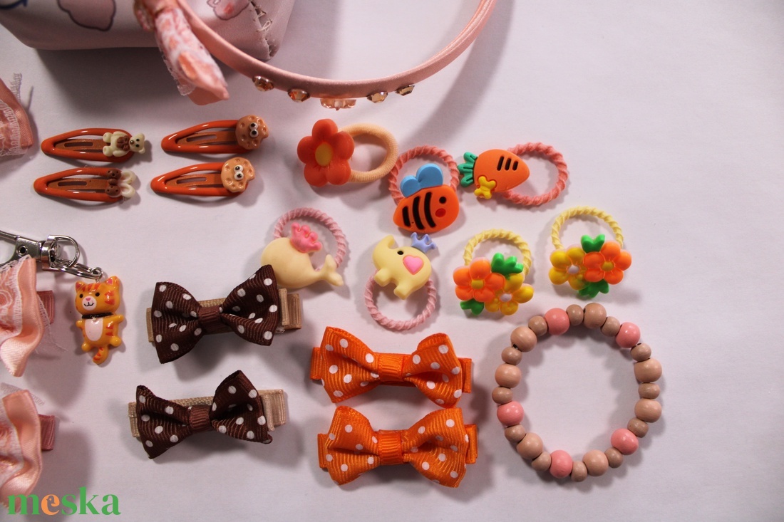 Barack-Narancs-Barna kislány hajbavaló ajándékszett - ruha & divat - hajdísz & hajcsat - hajráf & hajpánt - Meska.hu