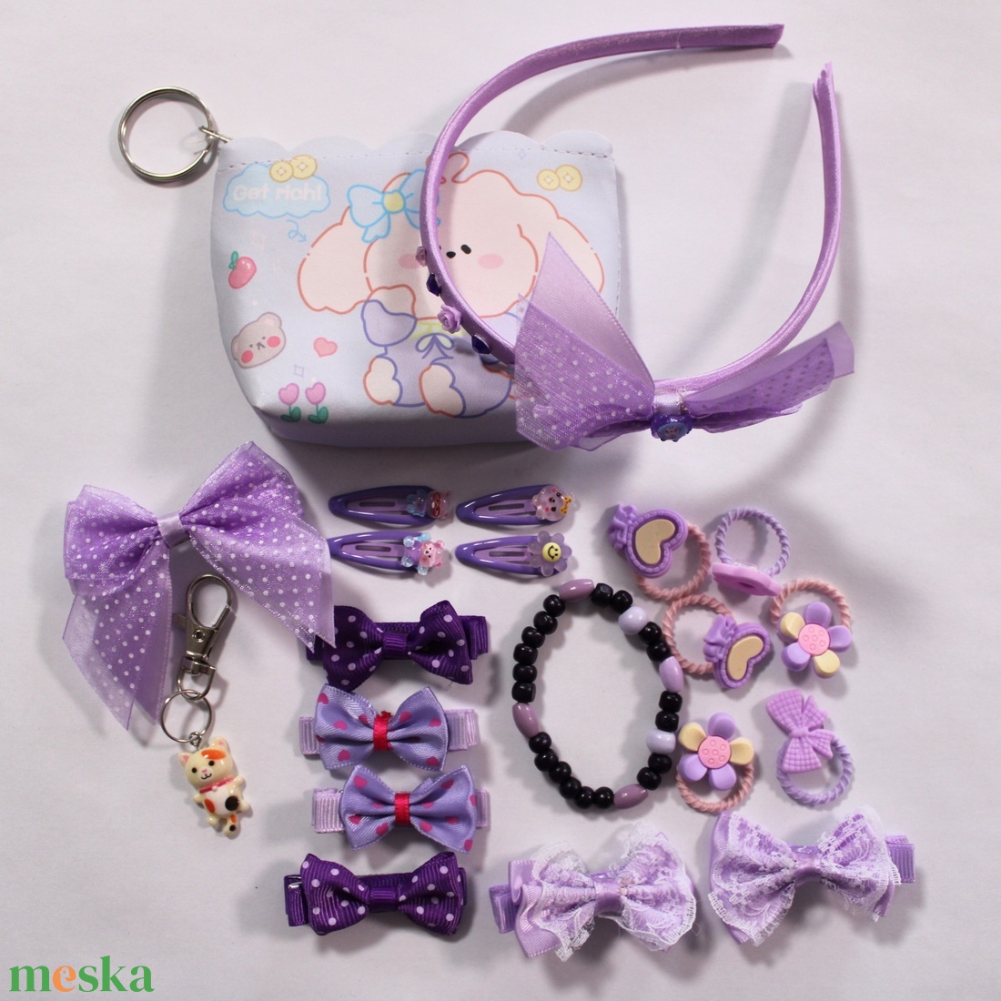 Lila kislány hajbavaló ajándékszett - ruha & divat - hajdísz & hajcsat - hajráf & hajpánt - Meska.hu