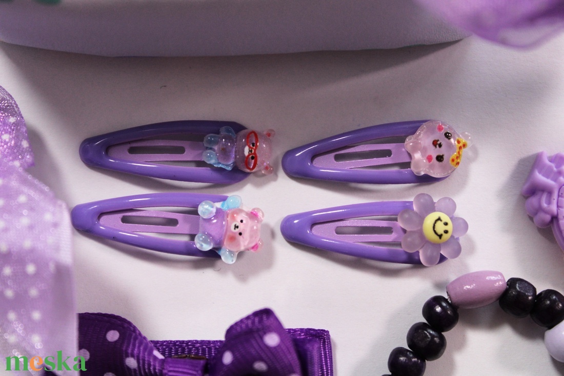 Lila kislány hajbavaló ajándékszett - ruha & divat - hajdísz & hajcsat - hajráf & hajpánt - Meska.hu