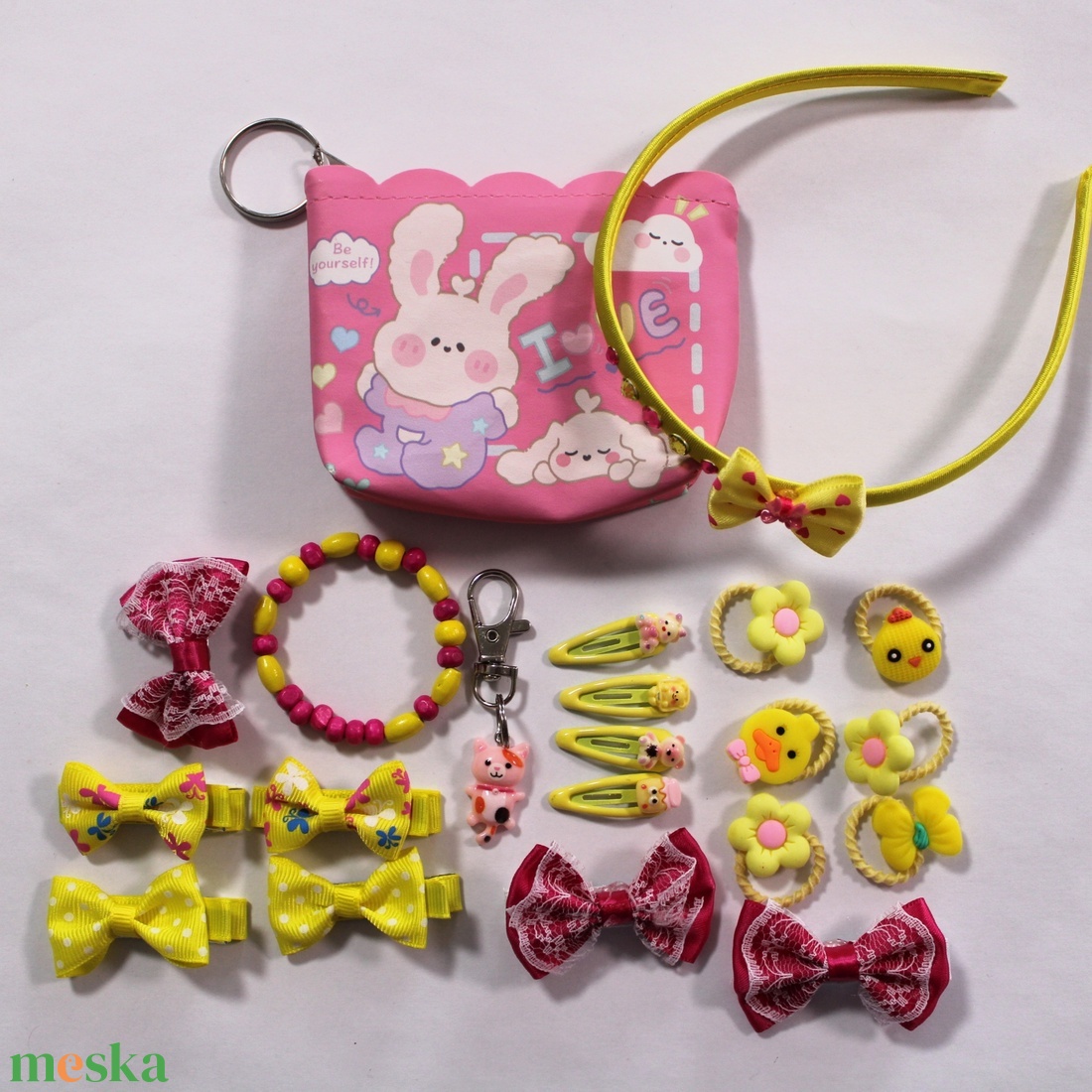 Sárga-Pink kislány hajbavaló ajándékszett - ruha & divat - hajdísz & hajcsat - hajráf & hajpánt - Meska.hu