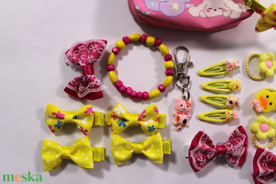 Sárga-Pink kislány hajbavaló ajándékszett - ruha & divat - hajdísz & hajcsat - hajráf & hajpánt - Meska.hu