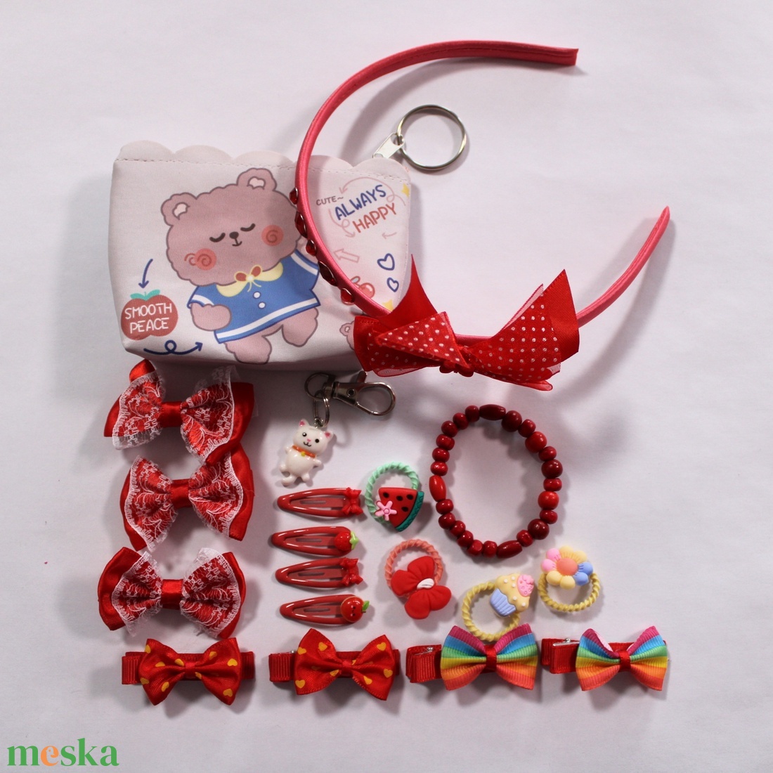 Piros kislány hajbavaló ajándékszett - ruha & divat - hajdísz & hajcsat - hajráf & hajpánt - Meska.hu