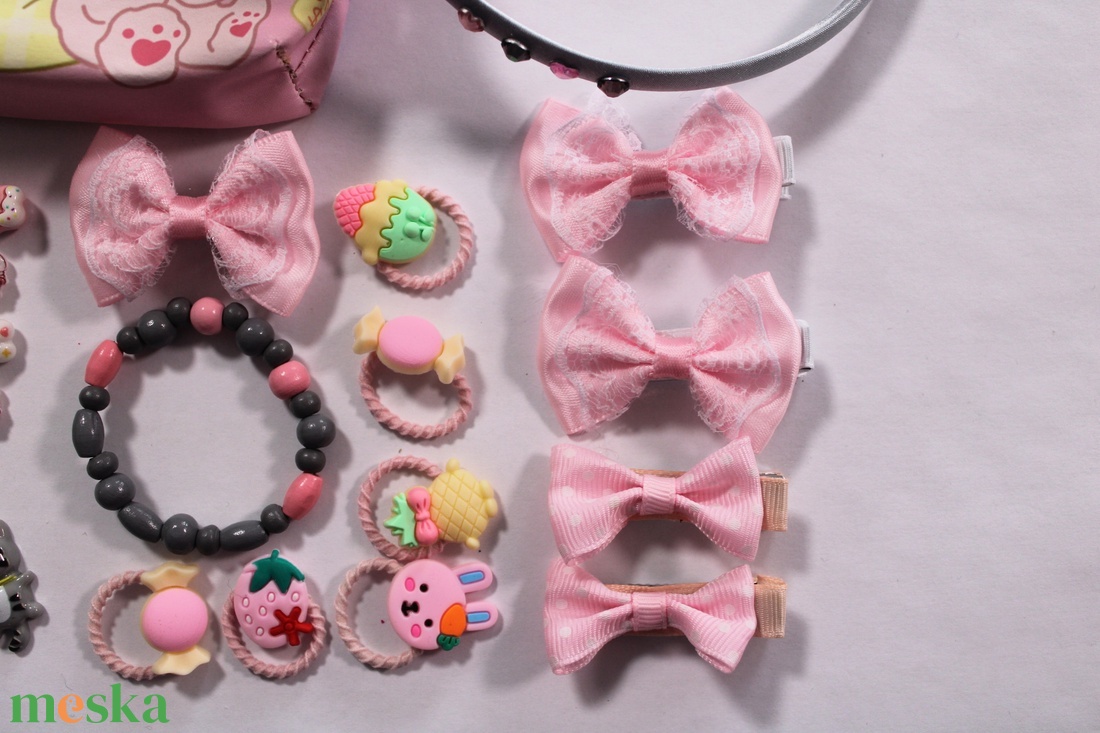 Szürke-Rózsaszín kislány hajbavaló ajándékszett - ruha & divat - hajdísz & hajcsat - hajráf & hajpánt - Meska.hu