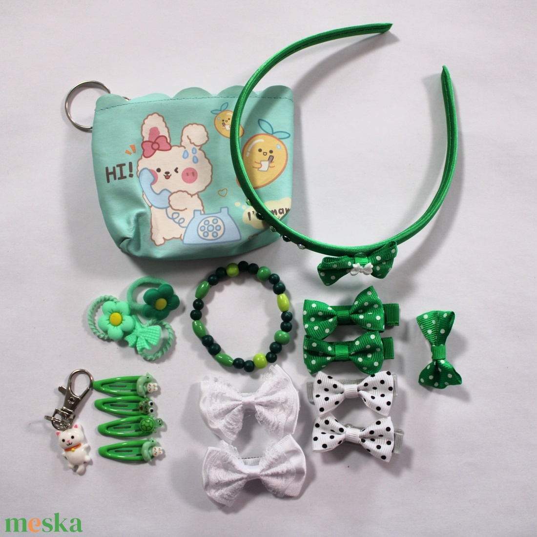 Zöld kislány hajbavaló ajándékszett - ruha & divat - hajdísz & hajcsat - hajráf & hajpánt - Meska.hu