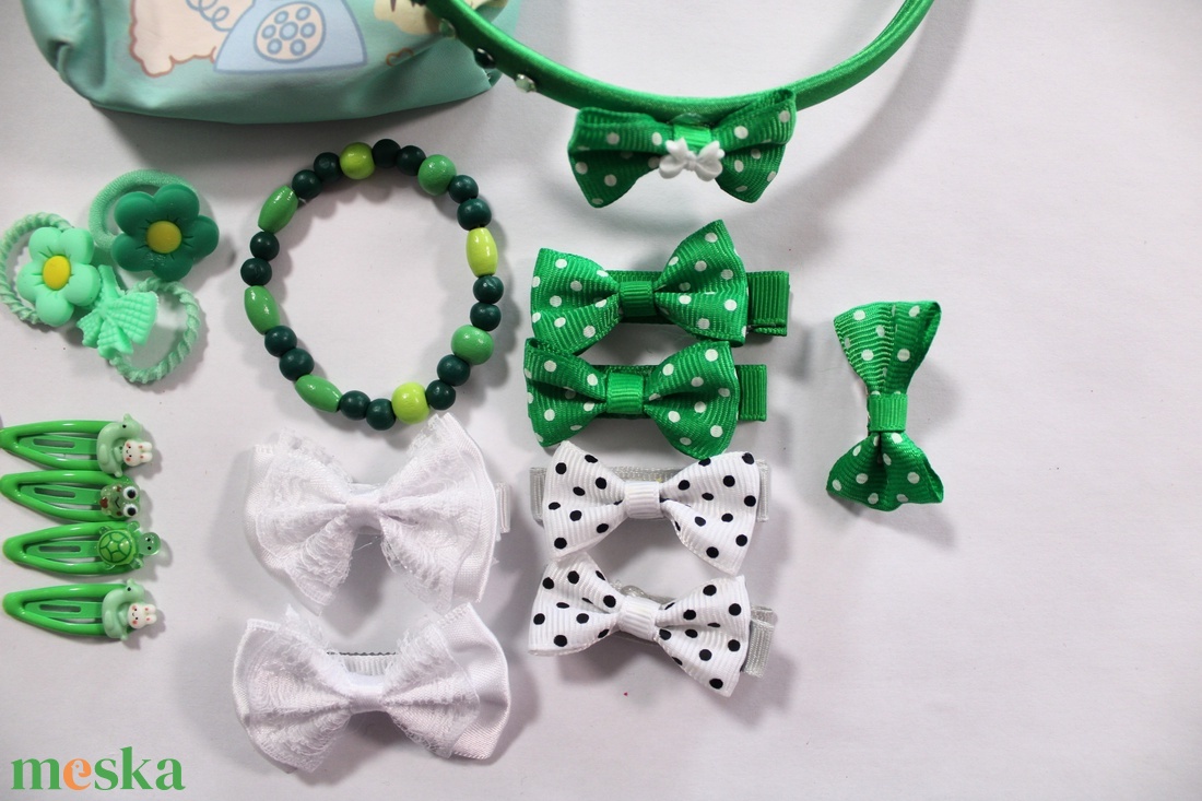 Zöld kislány hajbavaló ajándékszett - ruha & divat - hajdísz & hajcsat - hajráf & hajpánt - Meska.hu