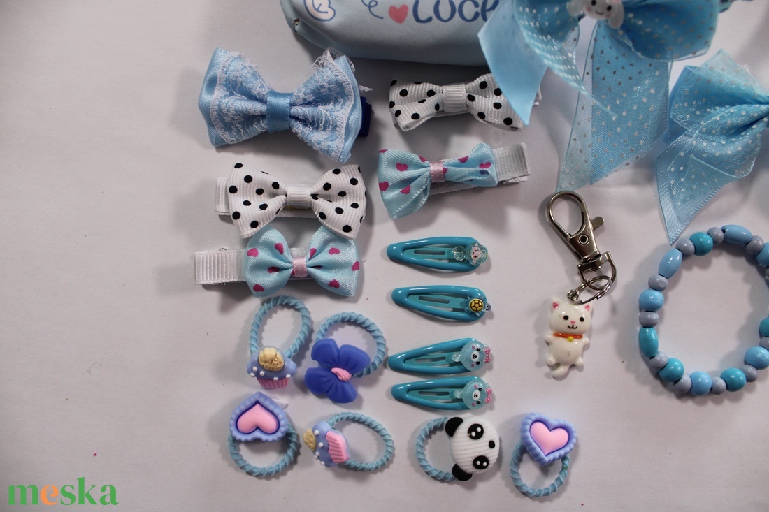 Kék kislány hajbavaló ajándékszett - ruha & divat - hajdísz & hajcsat - hajráf & hajpánt - Meska.hu