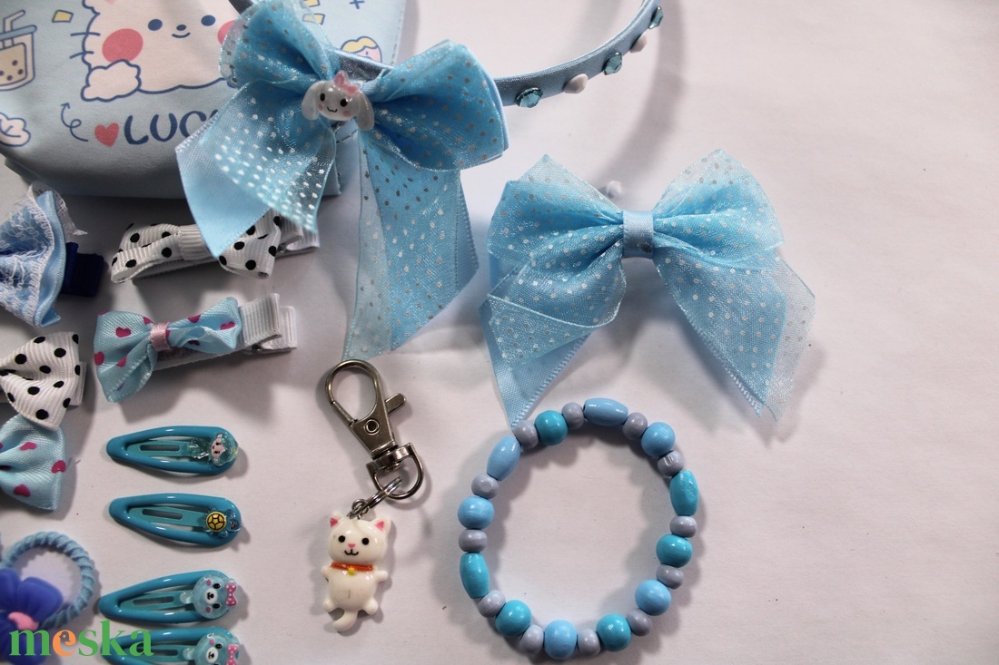 Kék kislány hajbavaló ajándékszett - ruha & divat - hajdísz & hajcsat - hajráf & hajpánt - Meska.hu