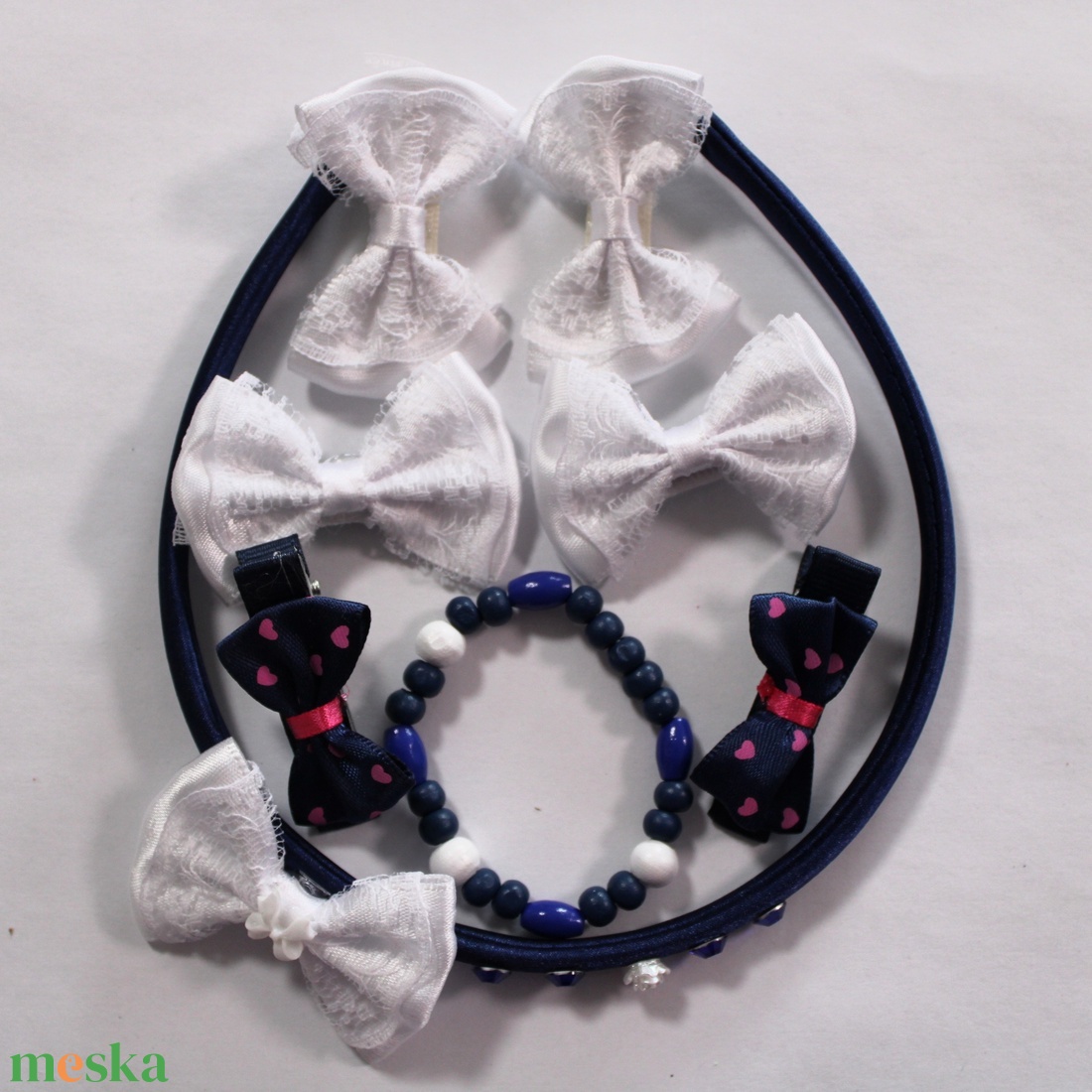 Sötétkék kislány hajbavaló ajándékszett - ruha & divat - hajdísz & hajcsat - hajráf & hajpánt - Meska.hu