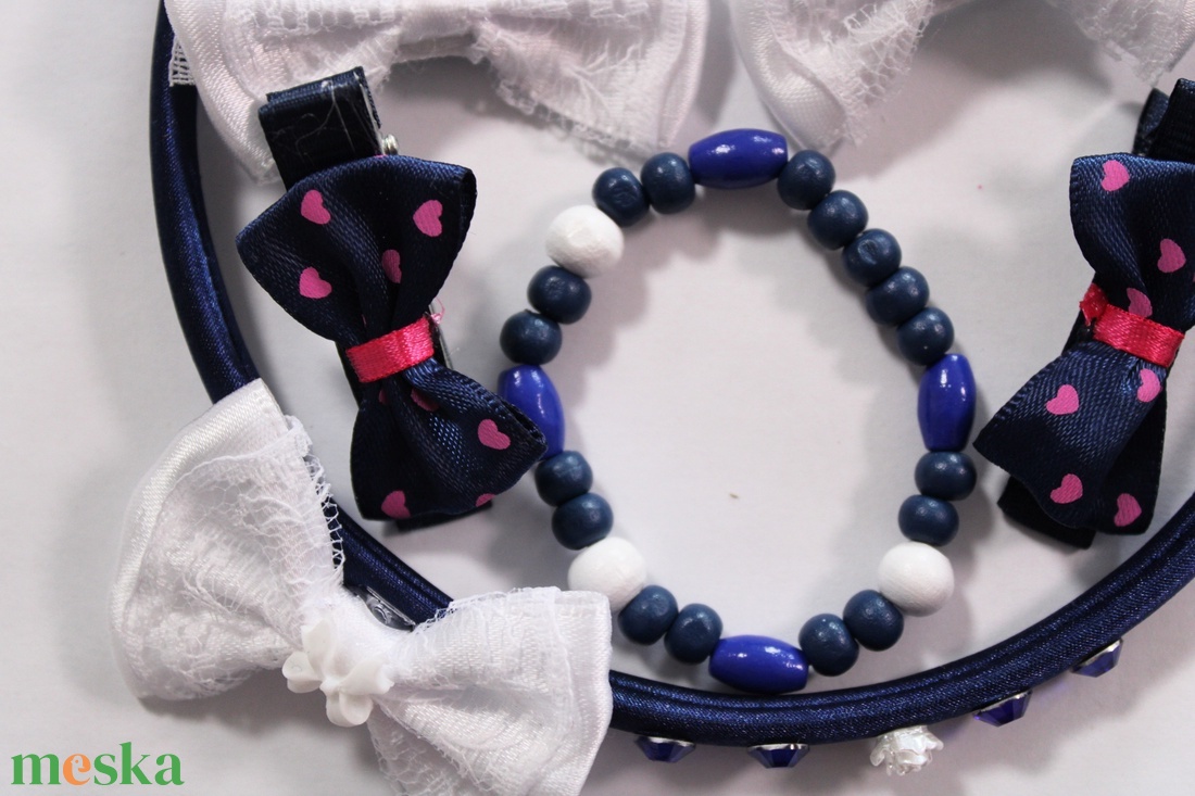 Sötétkék kislány hajbavaló ajándékszett - ruha & divat - hajdísz & hajcsat - hajráf & hajpánt - Meska.hu
