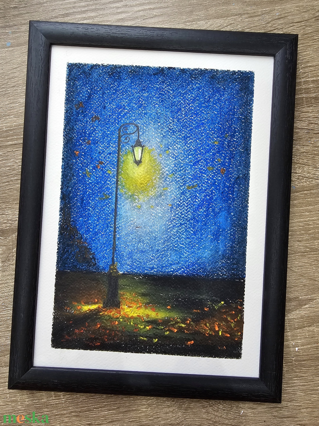 Éjszakai pillanat - eredeti olajpasztell grafika kerettel - művészet - festmény - pasztell - Meska.hu