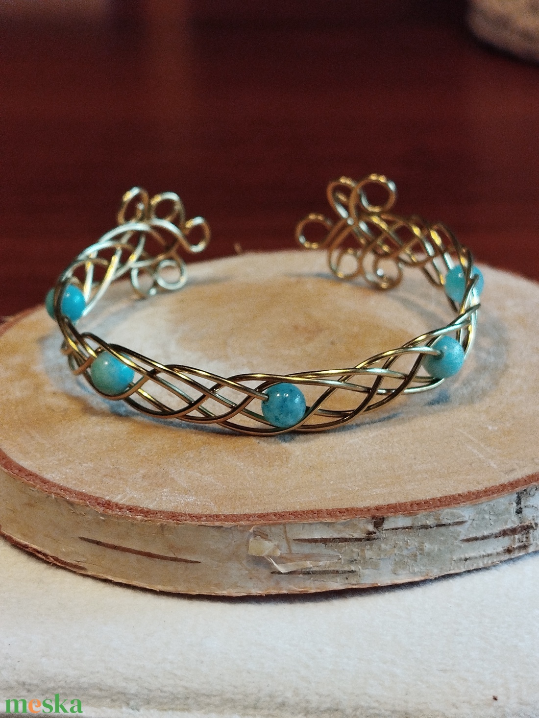 Réz karkötő ásv�nyokkal - ékszer - karkötő - ásványkarkötő - Meska.hu