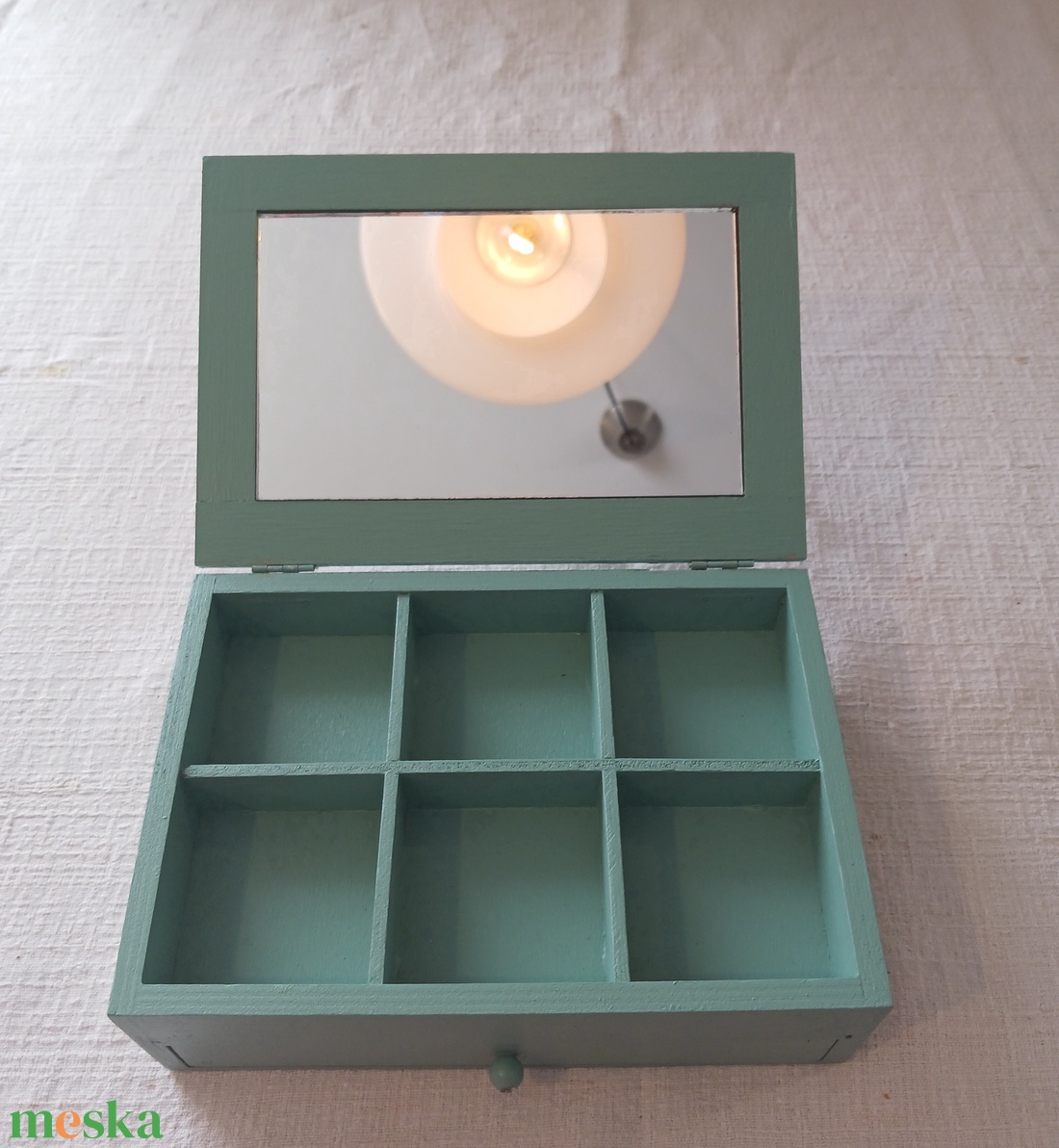 Türkiz fa ékszeresdoboz, fehér mintával - ékszer - ékszertartó - ékszerdoboz - Meska.hu