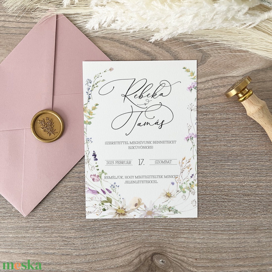 Vadvirágos esküvői meghívó, elegáns, minimalista esküvői meghívó - esküvő - meghívó & kártya - meghívó - Meska.hu