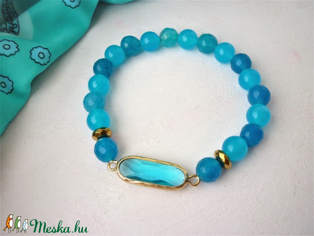 Azúr - kék achát ásvány karkötő - ékszer - karkötő - gyöngyös karkötő - Meska.hu