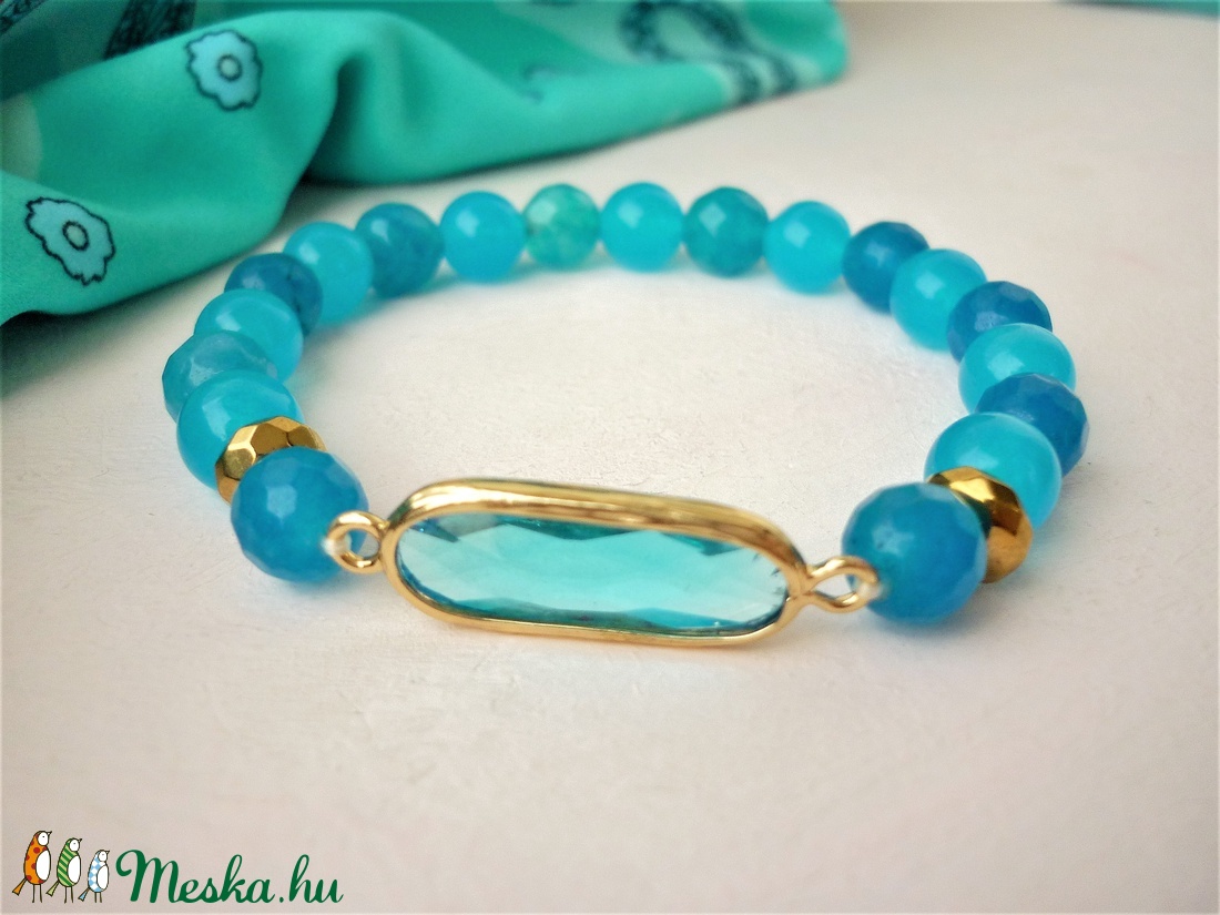 Azúr - kék achát ásvány karkötő - ékszer - karkötő - gyöngyös karkötő - Meska.hu